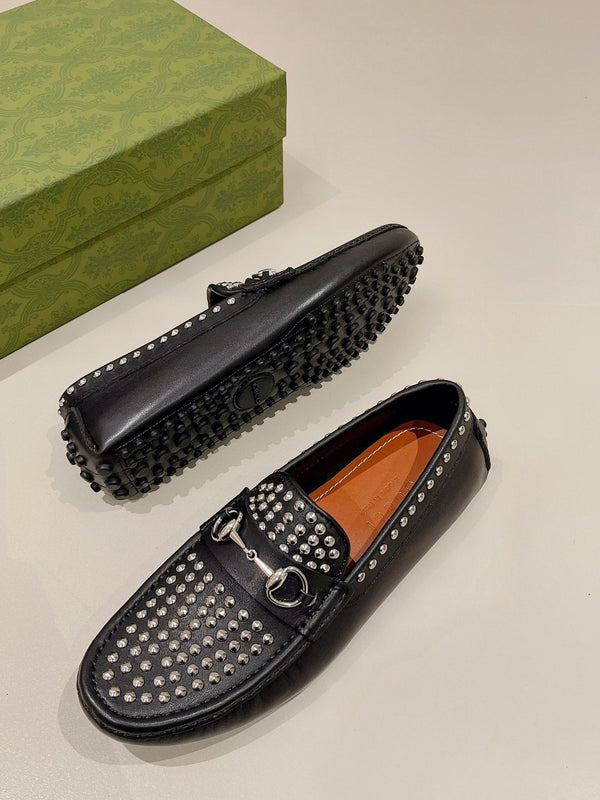 GG Men's Leather Loafer Stud Black Calfskin 561804