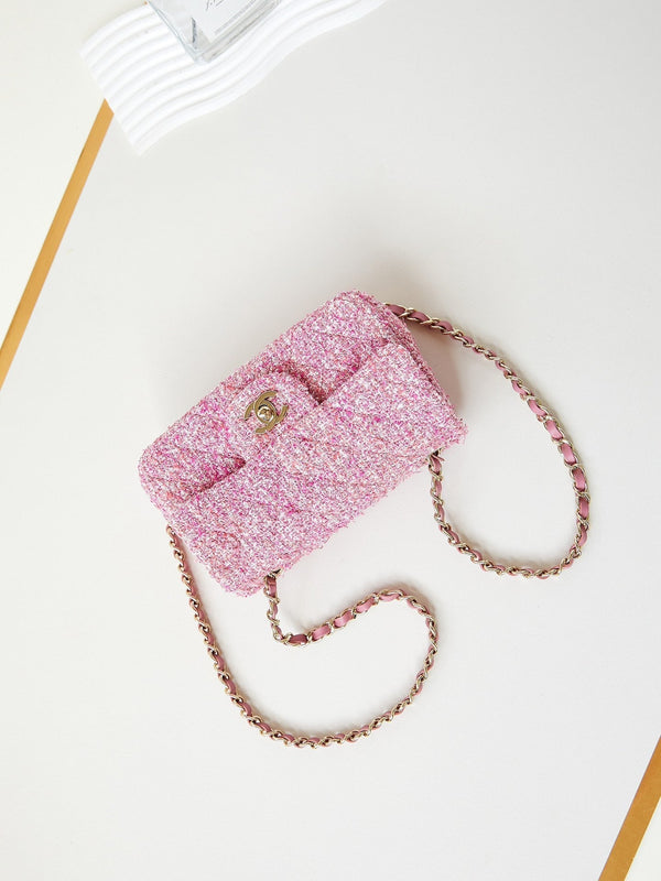 24p mini classico 20cm tweed rosa hardware dorato