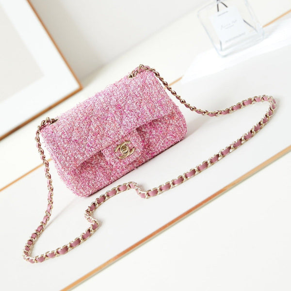 24p mini classico 20cm tweed rosa hardware dorato