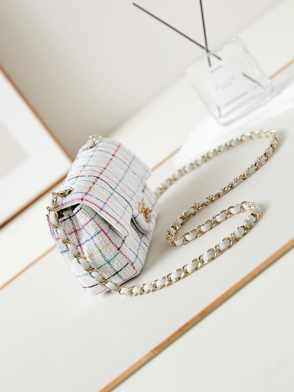 24p mini classico 20cm tweed bianco hardware dorato