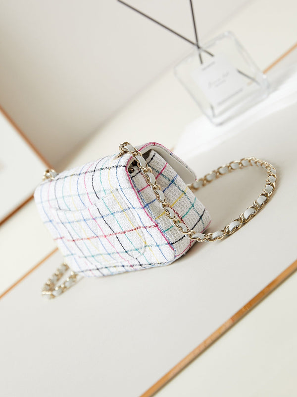 24p mini classico 20cm tweed bianco hardware dorato