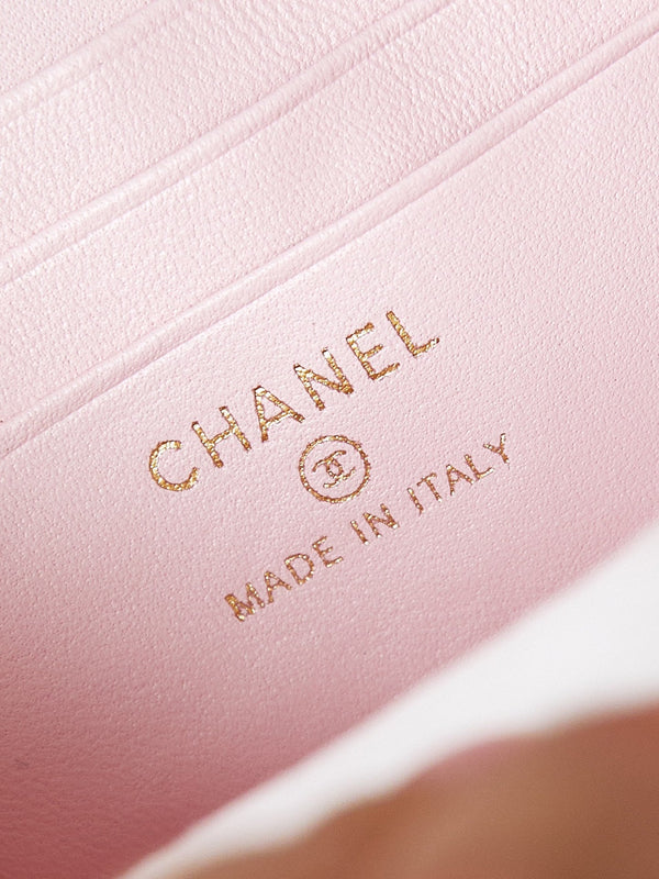 Mobiletto da toeletta 24a 17 cm in pelle di agnello rosa chiaro, hardware dorato