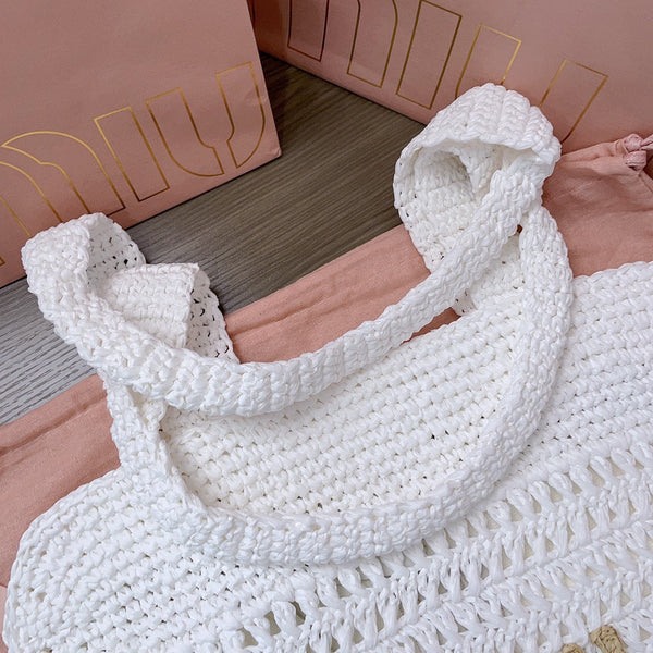 miu tote bag 38cm white woven fabric