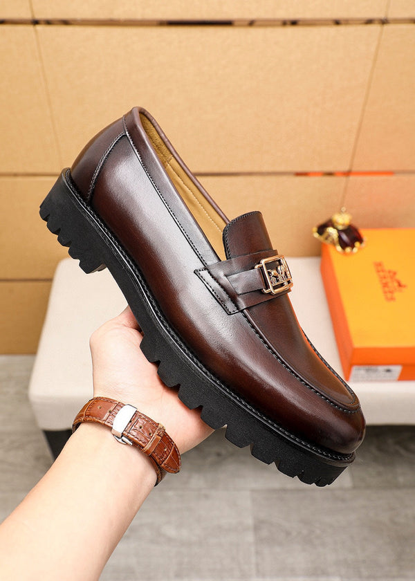 HM GOLD BUCKLE FAUBOURG LOAFER CHOCOLATE CALFSKIN