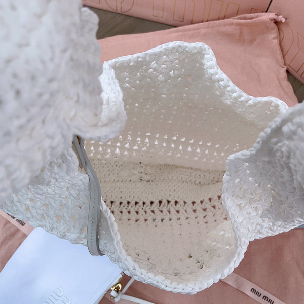 miu hobo bag 31cm white woven fabric