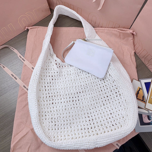 miu hobo bag 31cm white woven fabric