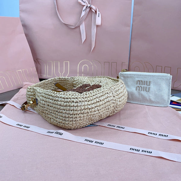 miu wander hobo bag 20cm beige woven fabric