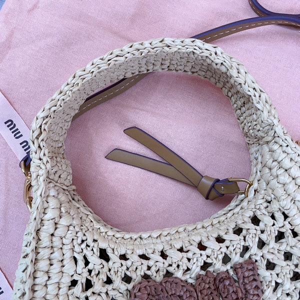 miu wander hobo bag 20cm beige woven fabric