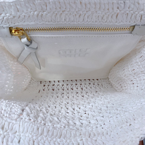 miu tote bag 22cm white woven fabric