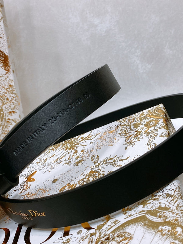 Ceinture CD Montaigne 20 mm Veau Noir Boucle Or Perlée