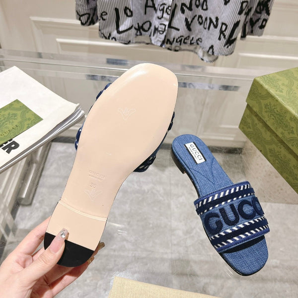 GG Interlocking double G hollow slippers Neon Blue