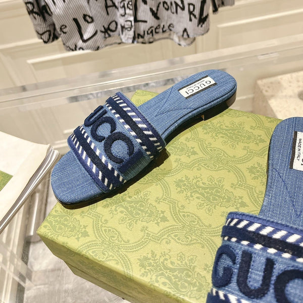 GG Interlocking double G hollow slippers Neon Blue