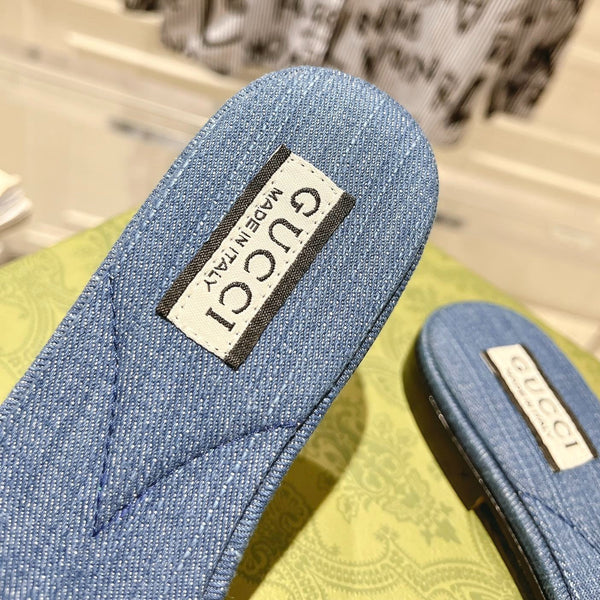 GG Interlocking double G hollow slippers Neon Blue