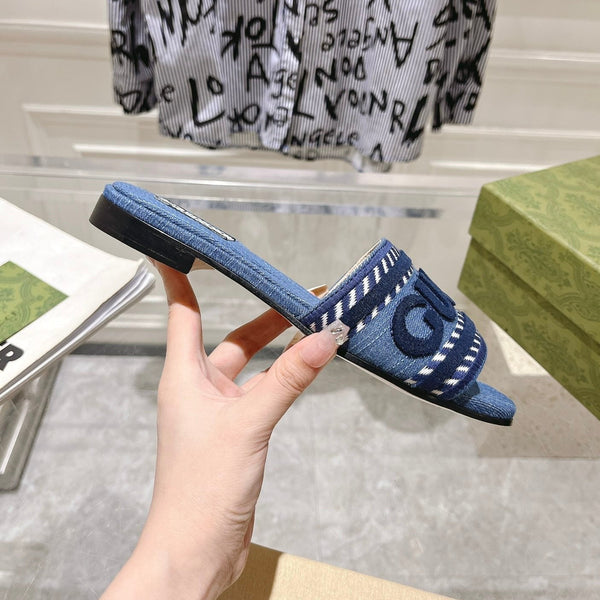 GG Interlocking double G hollow slippers Neon Blue