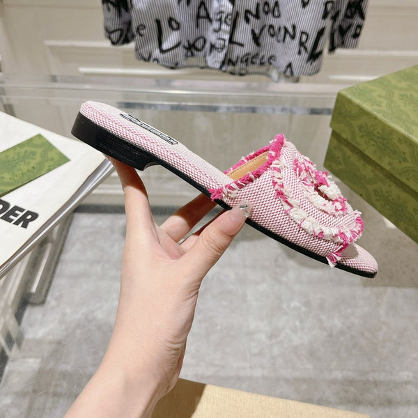 GG Interlocking double G hollow slippers Neon pink