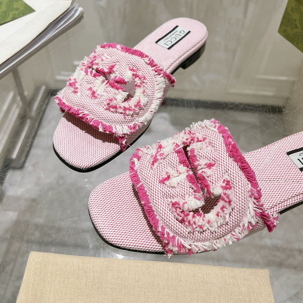 GG Interlocking double G hollow slippers Neon pink