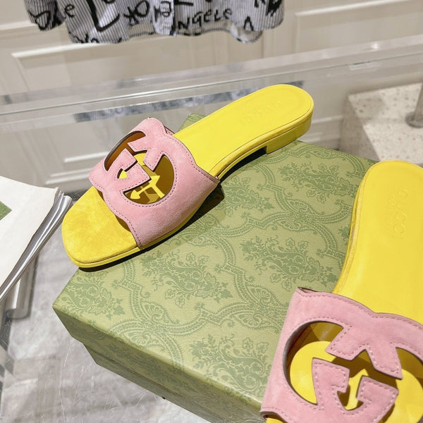 GG Interlocking double G hollow slippers Blush Pink Yellow