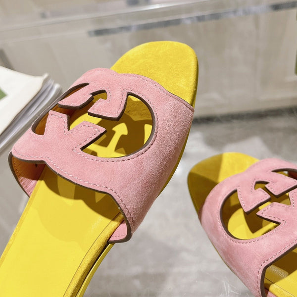 GG Interlocking double G hollow slippers Blush Pink Yellow