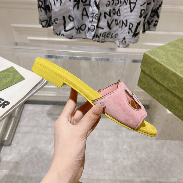 GG Interlocking double G hollow slippers Blush Pink Yellow