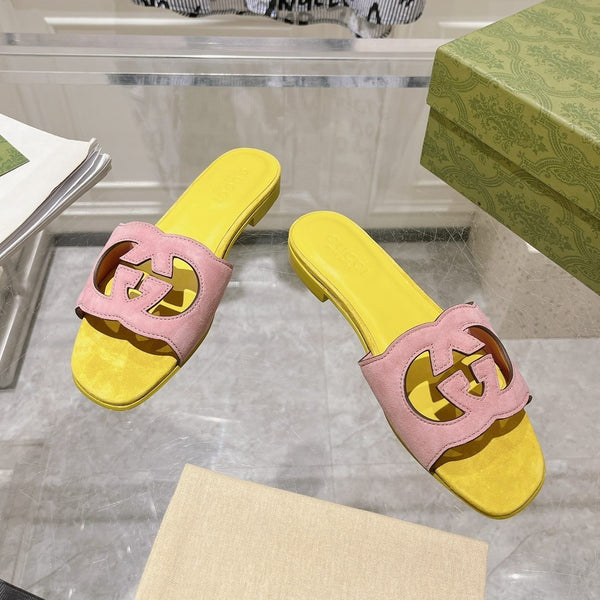 GG Interlocking double G hollow slippers Blush Pink Yellow