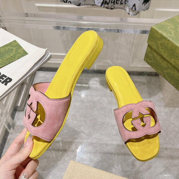 GG Interlocking double G hollow slippers Blush Pink Yellow