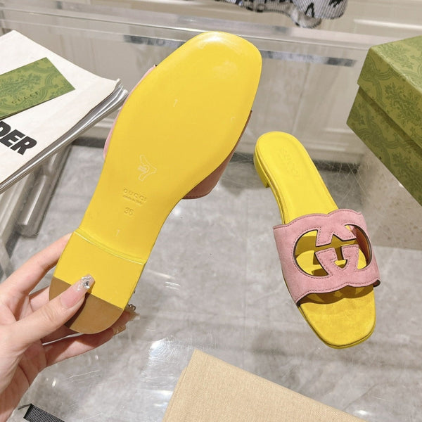 GG Interlocking double G hollow slippers Blush Pink Yellow