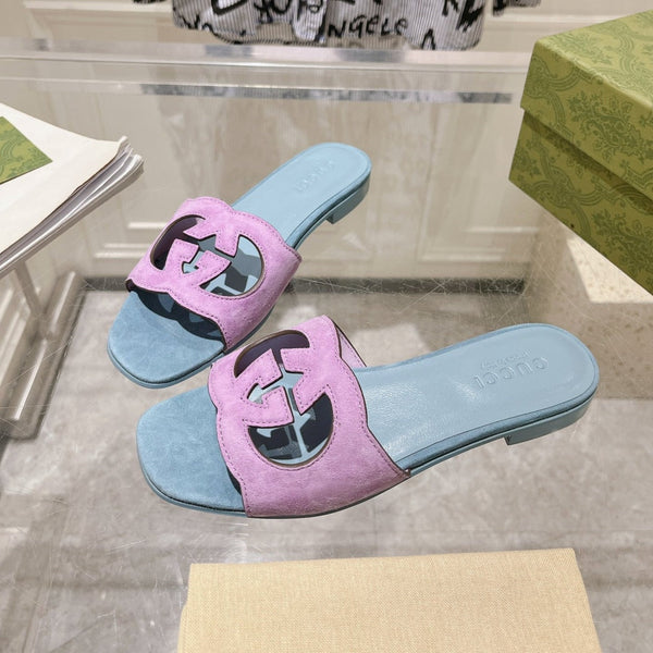 GG Interlocking double G hollow slippers Orchid Purple Blue