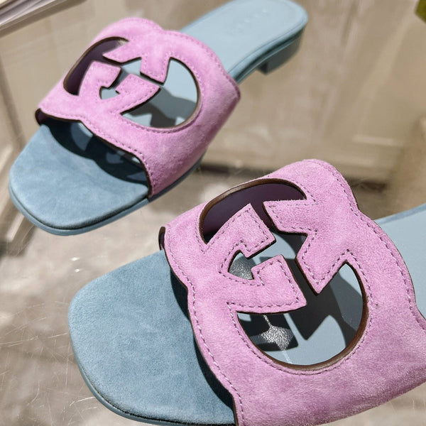 GG Interlocking double G hollow slippers Orchid Purple Blue