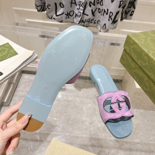 GG Interlocking double G hollow slippers Orchid Purple Blue