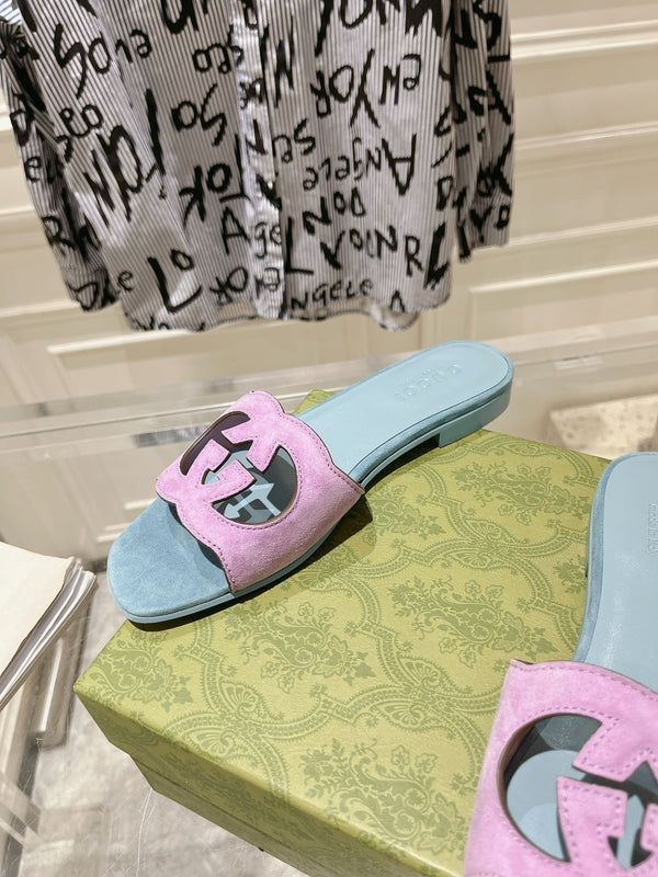 GG Interlocking double G hollow slippers Orchid Purple Blue