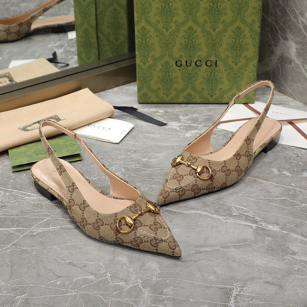 GG Slingback Flat Sandals Brown Caro