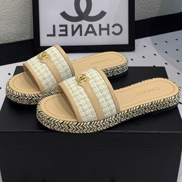 mule sandal white tweed beige calfskin