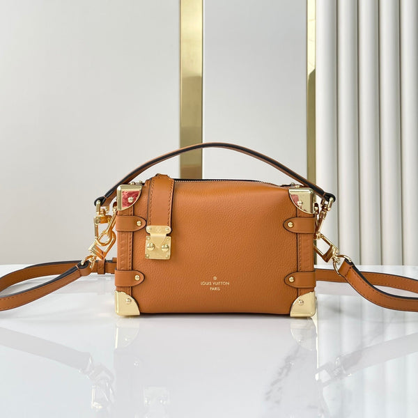 BAULE LATERALE MINI 18 IN PELLE DI VITELLO MARRONE ARANCIONE CON FERRAMENTA ORO