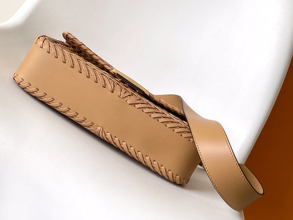 Fend Baguette 27 Bag Brown Beige Sand interlaced leather Ghw