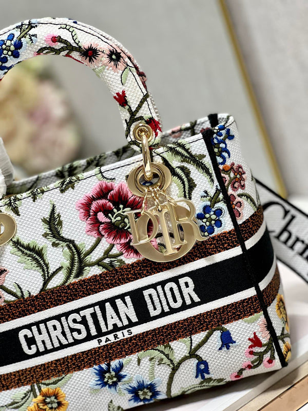CD Floral White Lady Dior Bag Canvas 336682