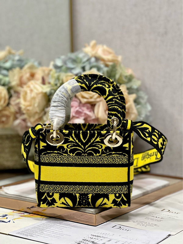 CD Flame Yellow 17 Lady Dior Bag Canvas 336745