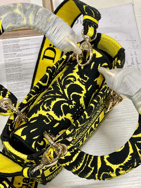 CD Flame Yellow 17 Lady Dior Bag Canvas 336745