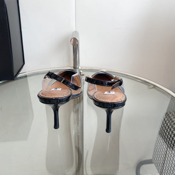 ALAIA HIGH 6 CM SLINGBACK IN BLACK PATENT CALFSKIN AND FILM