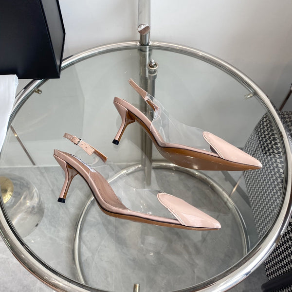 ALAIA HIGH 6 CM SLINGBACK IN BEIGE CREAM PATENT CALFSKIN AND FILM