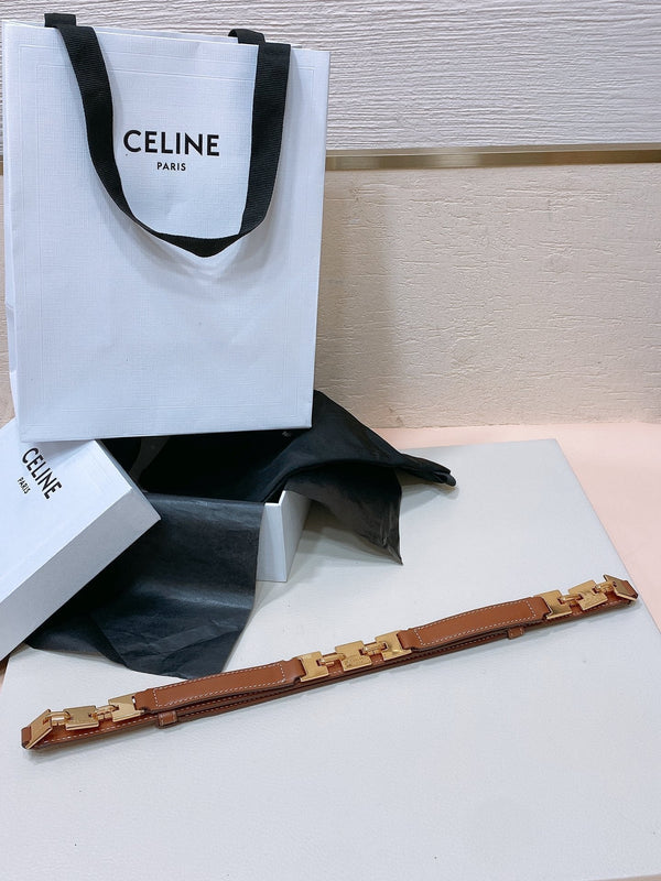 CL SMALL 18 MM SQUARE ADJUSTABLE BELT IN BRONZE BROWN LEATHER GOLD HARDWARE