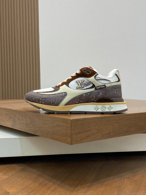 LV RUN WAY TRAINERS SHOES TAN BROWN