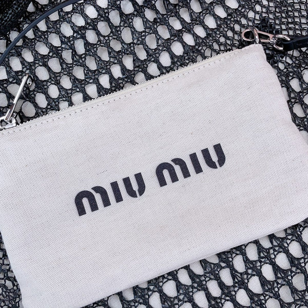 ivy mini tote bag 40cm black woven fabric and linen