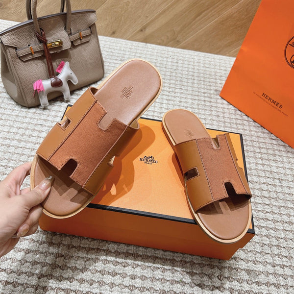 HM Izmir Sandals Brown Fabric Calfskin 294952