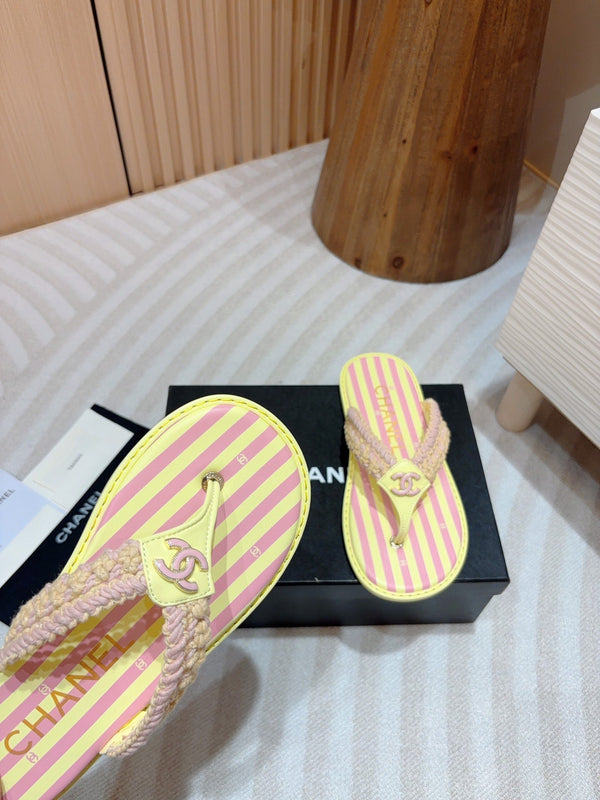 CC WOVEN FLIP FLOP YELLOW MIX PINK SHEEPSKIN