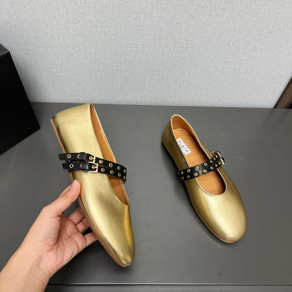 ALAIA MARY JANE SHOES IN GOLDEN LAMBSKIN SILVER HARDWARE