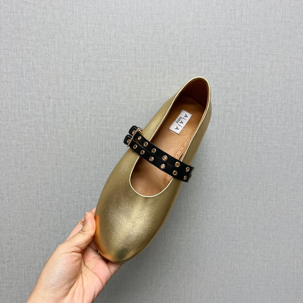 ALAIA MARY JANE SHOES IN GOLDEN LAMBSKIN SILVER HARDWARE