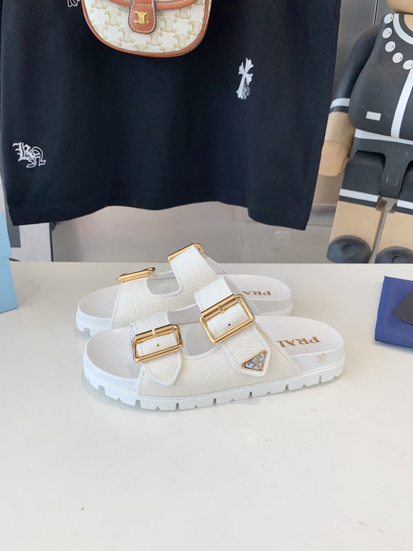 SANDALI CON CINTURINO PRA IN PELLE DI AGNELLO BIANCA