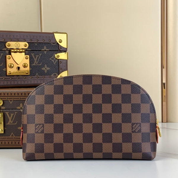 POCHETTE COSMETICO 22 IN TELA DAMIER EBENE MARRONE