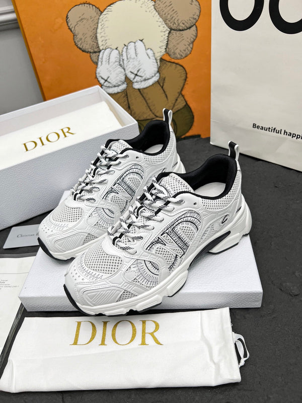 CD Chrono Sneaker White Black Mesh Fabric And Calfskin