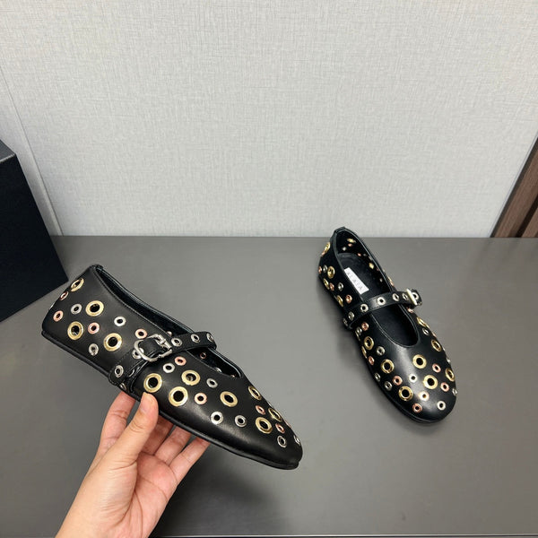 ALAIA MARY JANE SHOES IN BLACK LAMBSKIN GOLD MIX SILVER HARDWARE